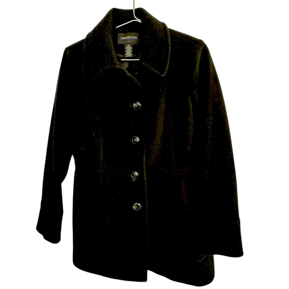 London Fog High End Wool Blend Women's M Black Button Up Pea Coat MINTY